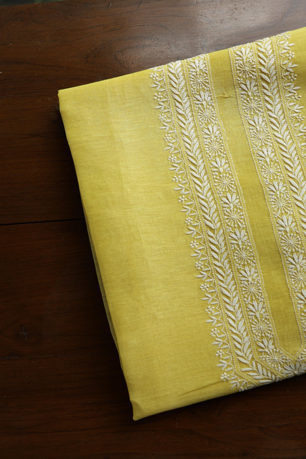 Yellow Linen Chikankari Unstitched Men's Kurta Fabric
