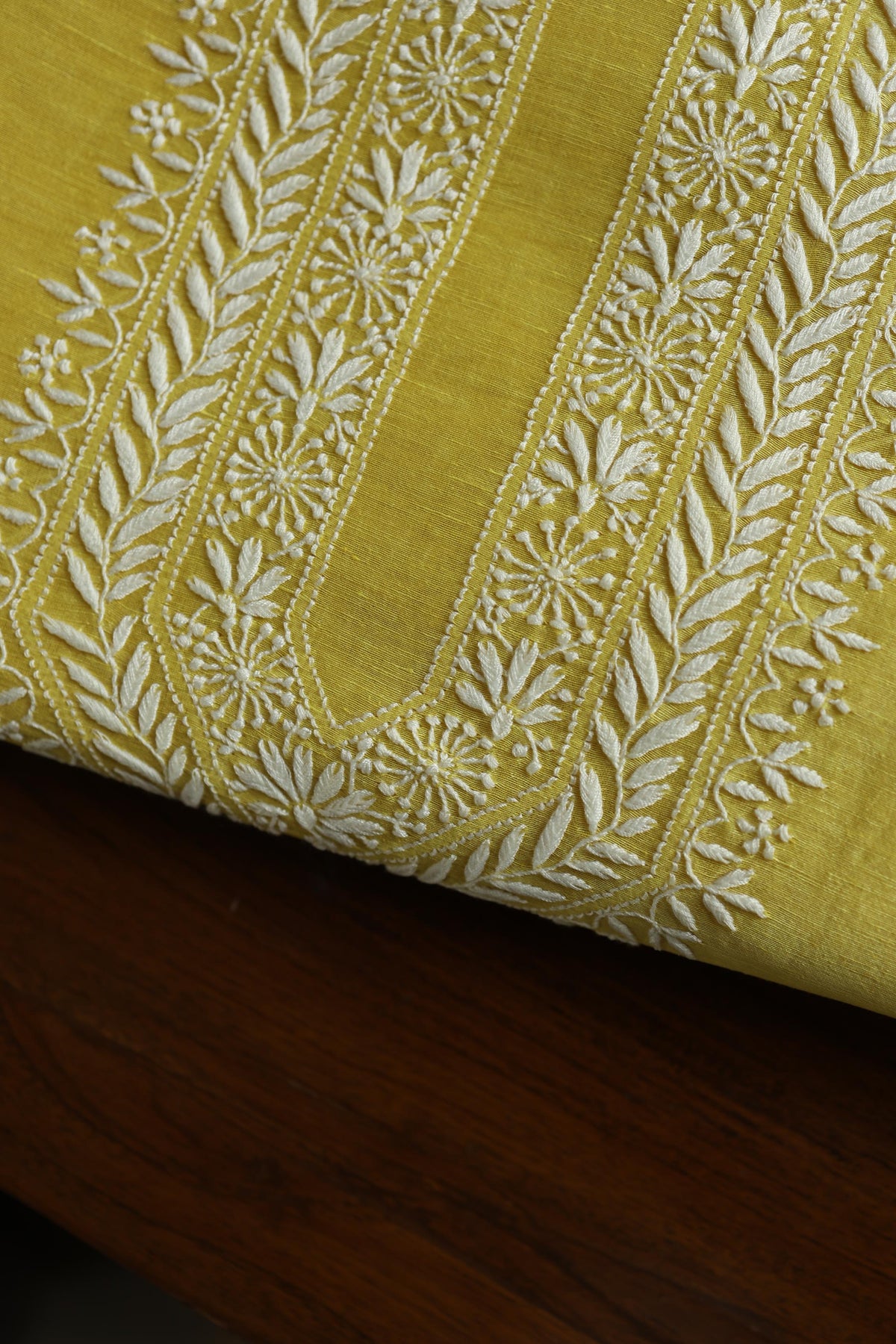 Yellow Linen Chikankari Unstitched Men's Kurta Fabric