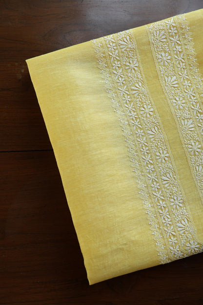 Yellow Linen Chikankari Unstitched Men's Kurtas Fabric