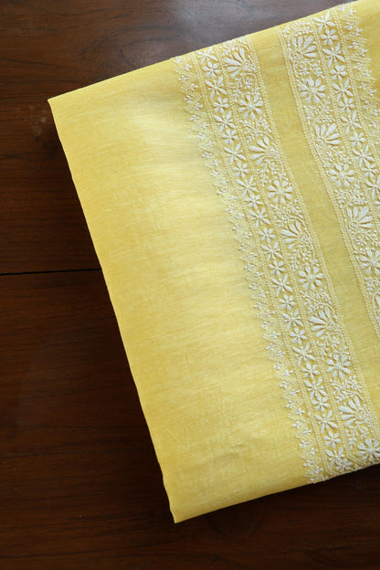 Yellow Linen Chikankari Unstitched Men's Kurtas Fabric