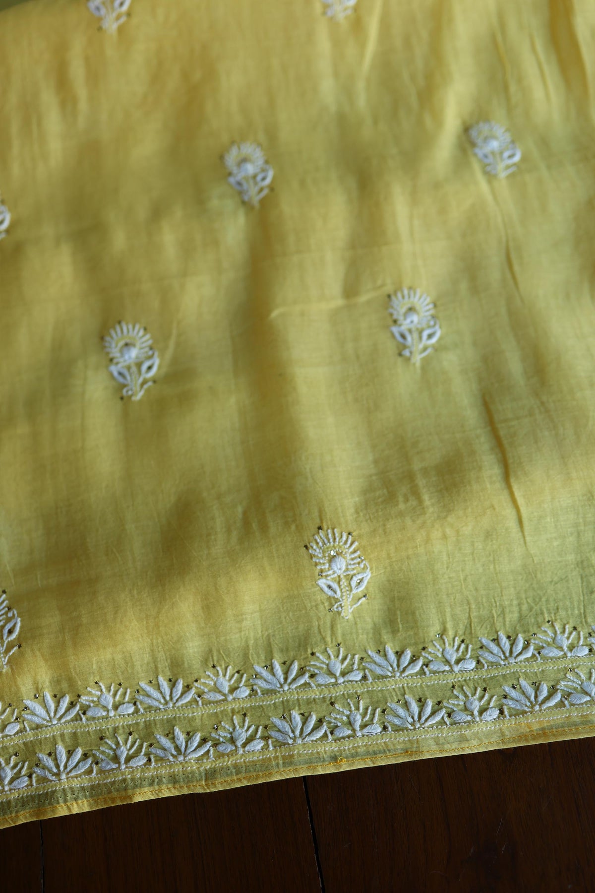Yellow Mal Cotton Chikankari Kurta & Dupatta Set with Mukaish Work