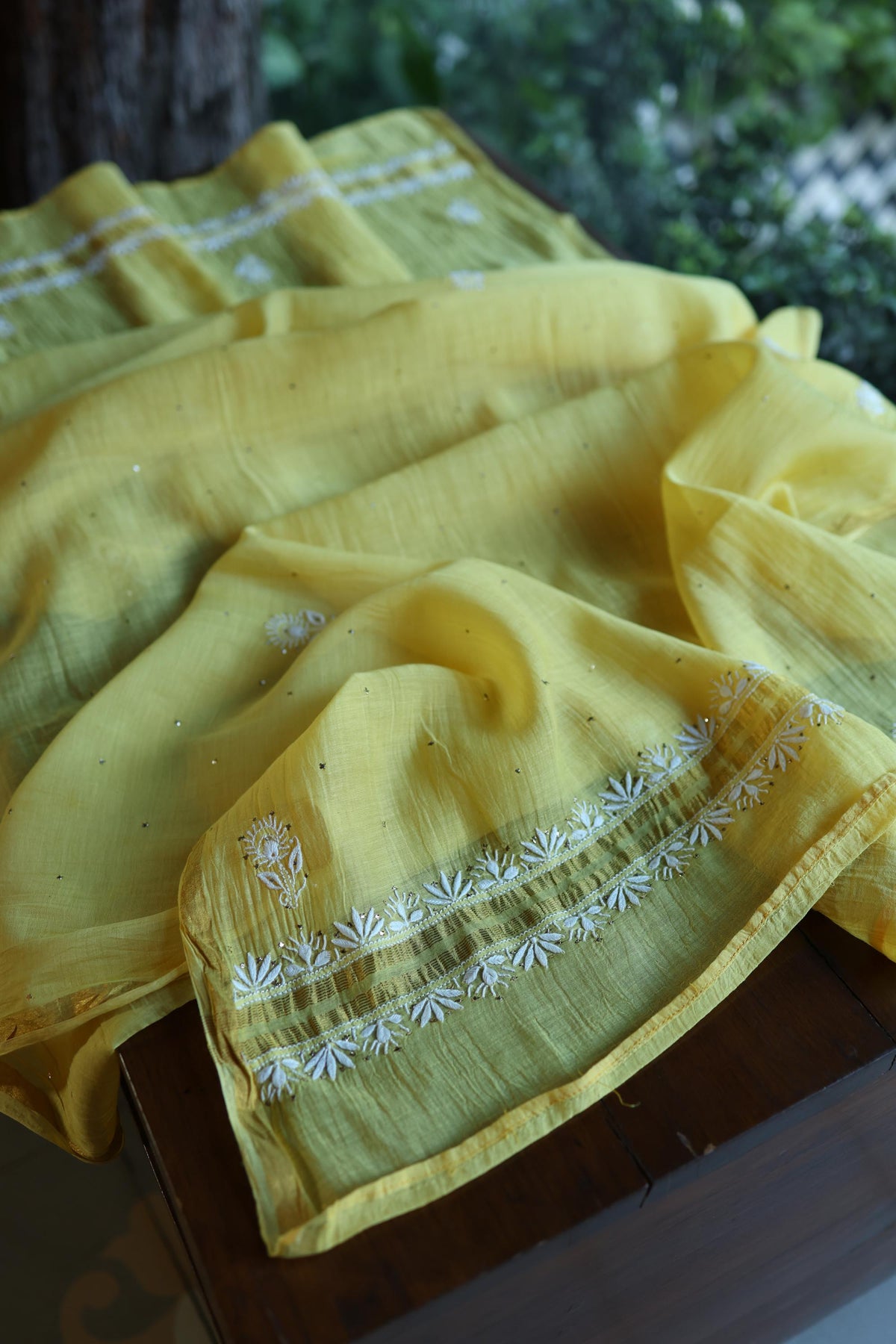 Yellow Mal Cotton Chikankari Kurta & Dupatta Set with Mukaish Work
