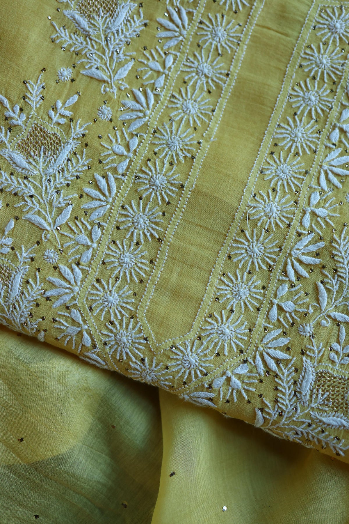 Yellow Mal Cotton Chikankari Kurta & Dupatta Set with Mukaish Work