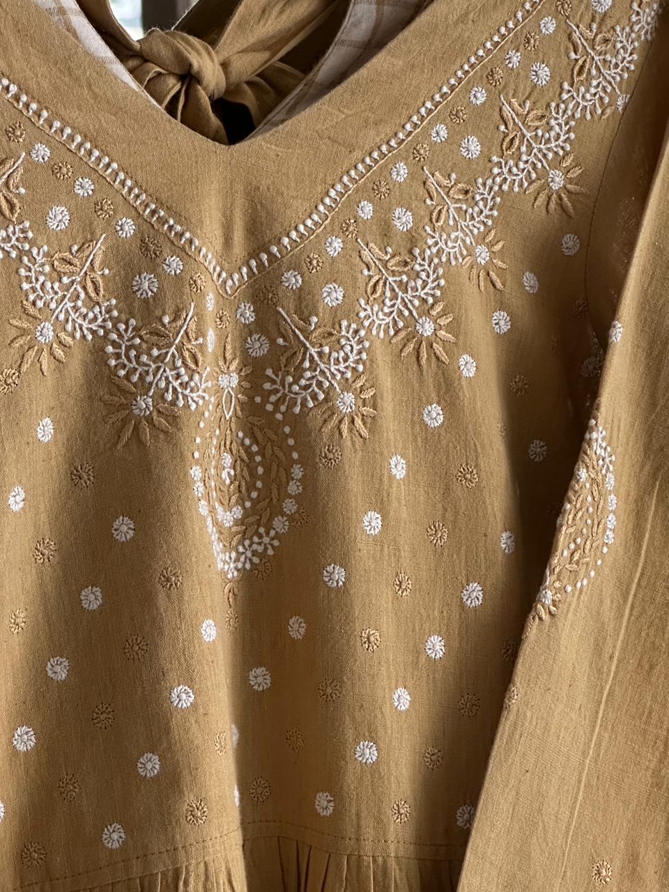 Yellow Malkha Handspun Chikankari Tunic
