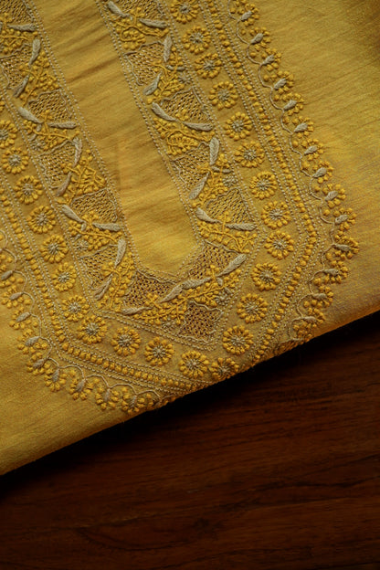 Yellow Moonga Silk Chikankari Men’s Kurta Fabric