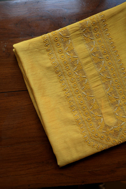 Yellow Moonga Silk Chikankari Men’s Kurta Fabric