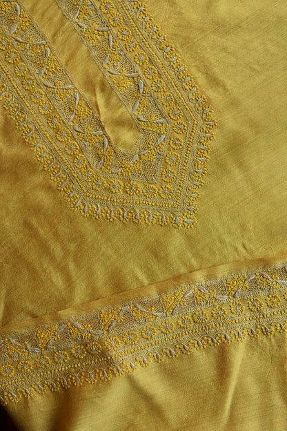 Yellow Moonga Silk Chikankari Men’s Kurta Fabric