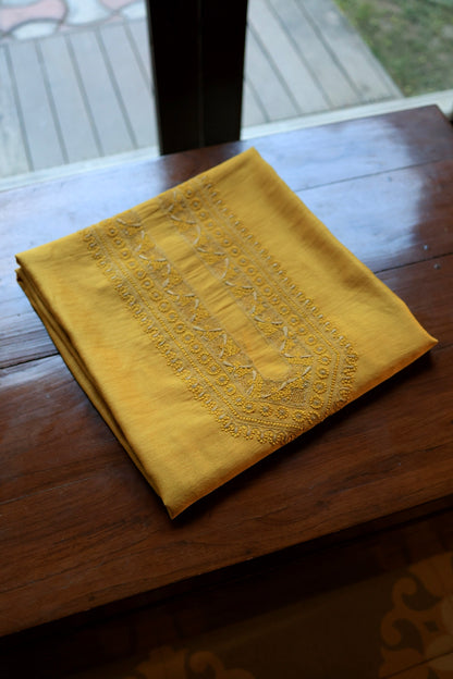 Yellow Moonga Silk Chikankari Men’s Kurta Fabric