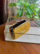 Yellow Moonga Silk Magenta Peacock Motif Chikankari Handle Sling Clutch