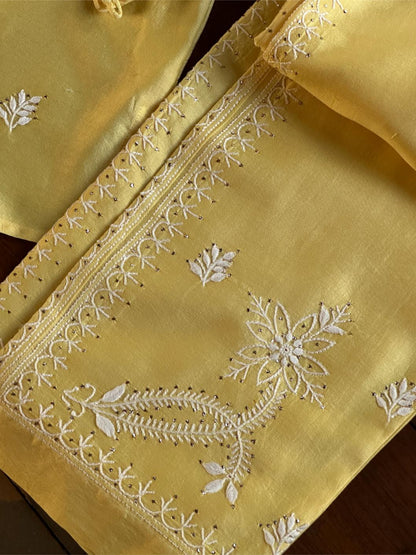 Yellow Shade Chanderi Chikankari Co-Ord Set