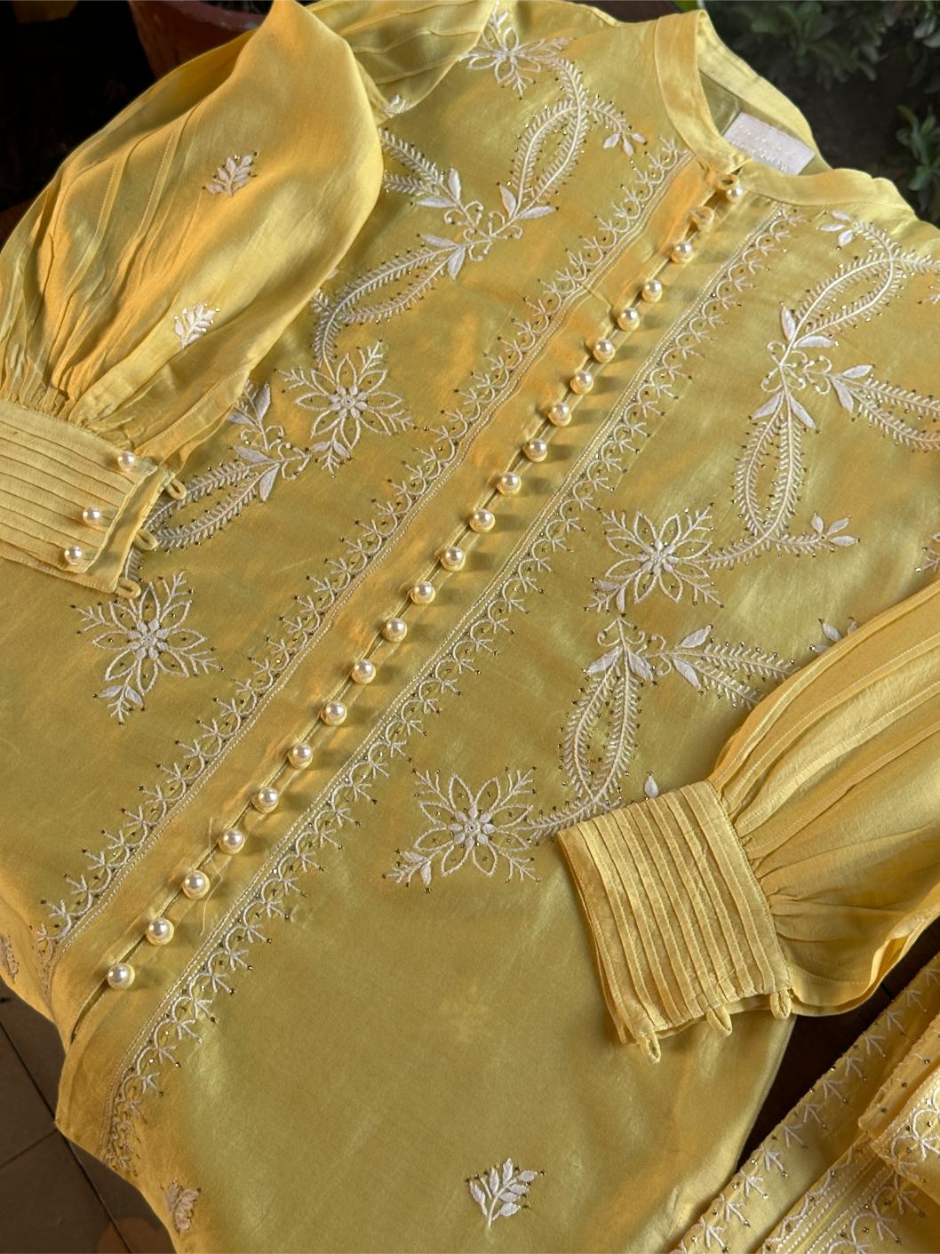 Yellow Shade Chanderi Chikankari Co-Ord Set