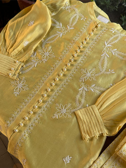 Yellow Shade Chanderi Chikankari Co-Ord Set
