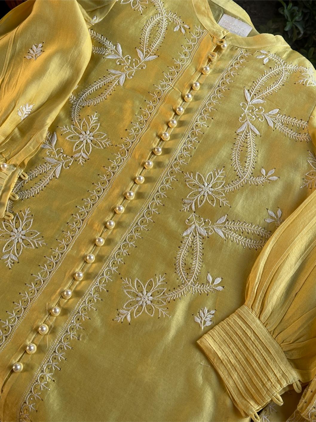 Yellow Shade Chanderi Chikankari Co-Ord Set