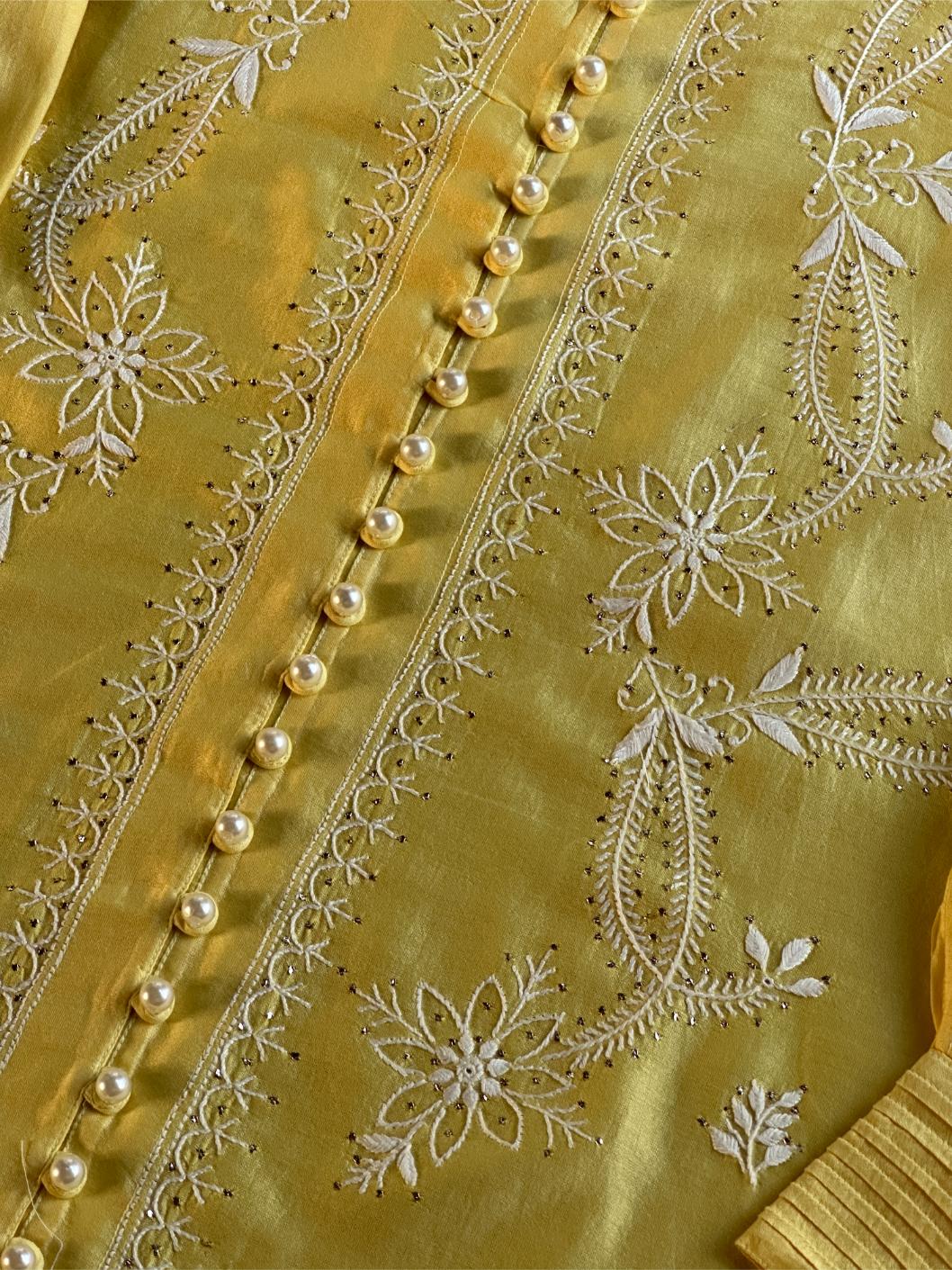 Yellow Shade Chanderi Chikankari Co-Ord Set