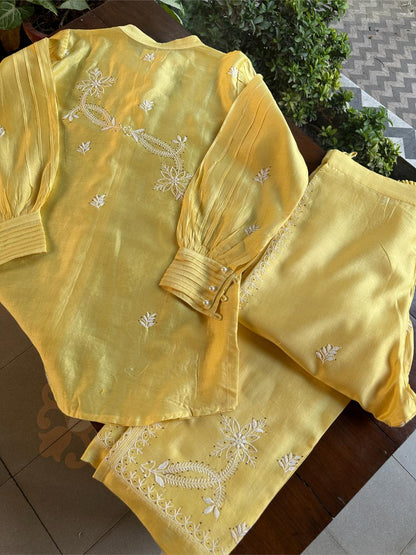 Yellow Shade Chanderi Chikankari Co-Ord Set