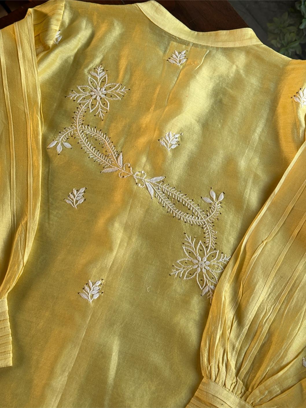 Yellow Shade Chanderi Chikankari Co-Ord Set