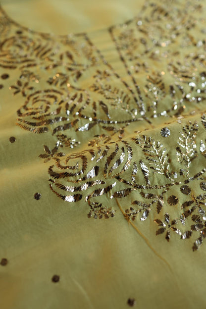 Yellow Shade Chanderi Silk Mukaish Badla Unstitched Fabric