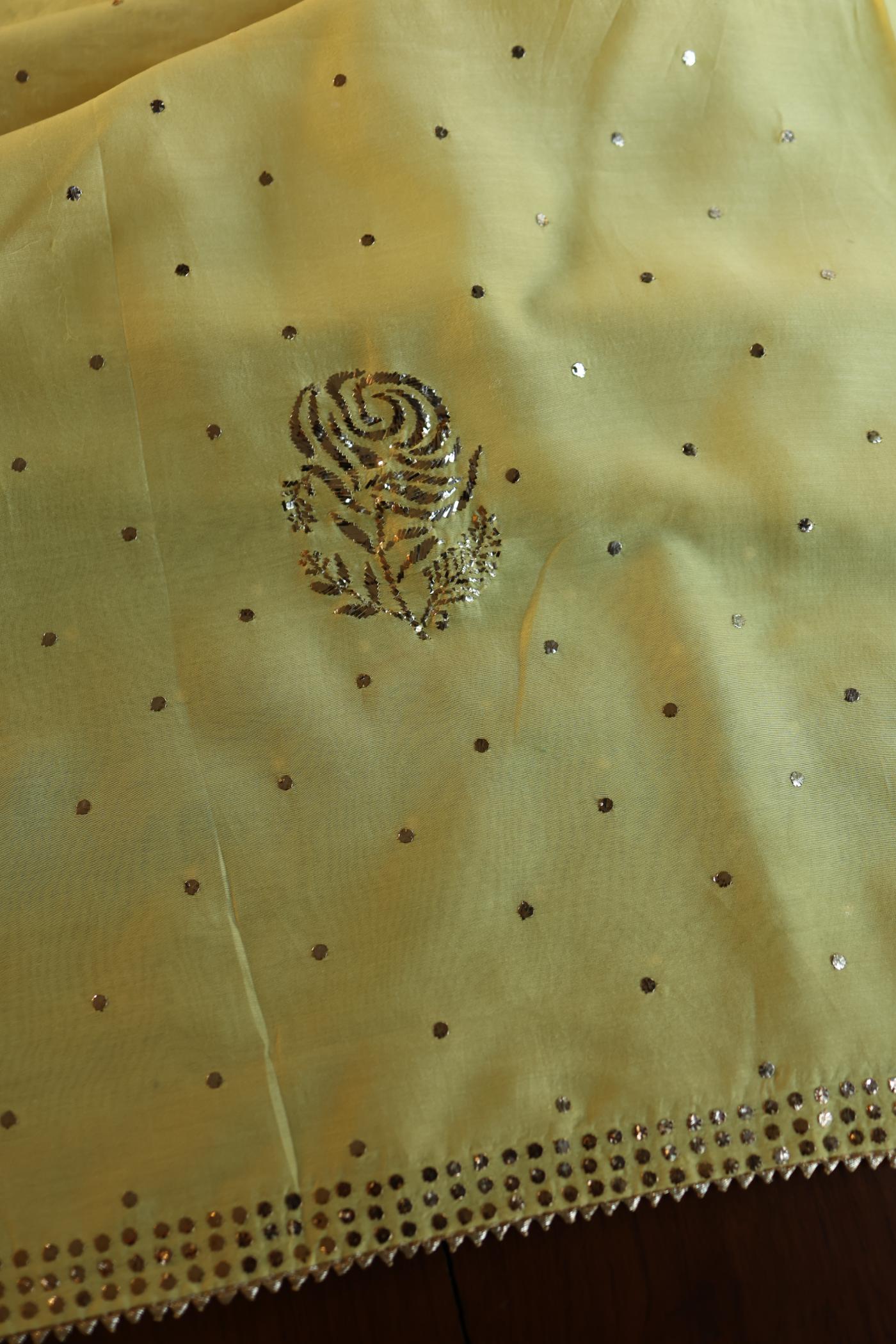 Yellow Shade Chanderi Silk Mukaish Badla Unstitched Fabric