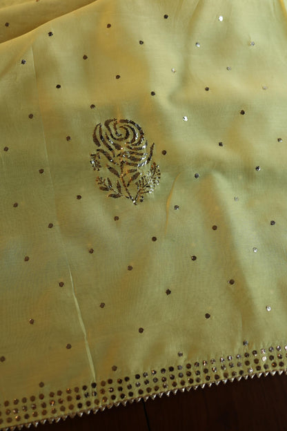 Yellow Shade Chanderi Silk Mukaish Badla Unstitched Fabric