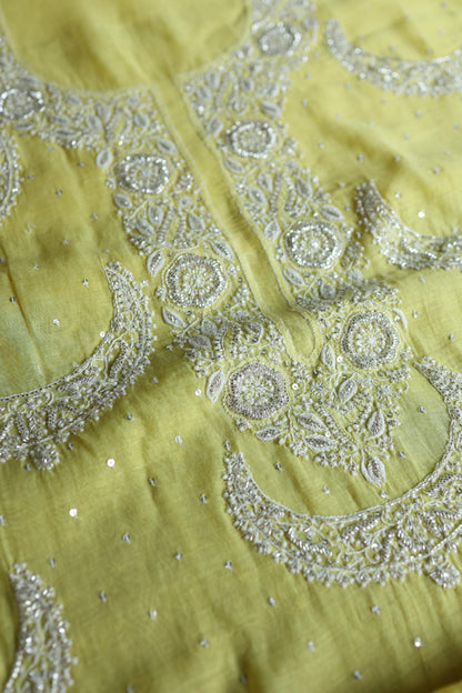 Yellow Shade Crescent Chandbala Chikankari Unstitched Fabric