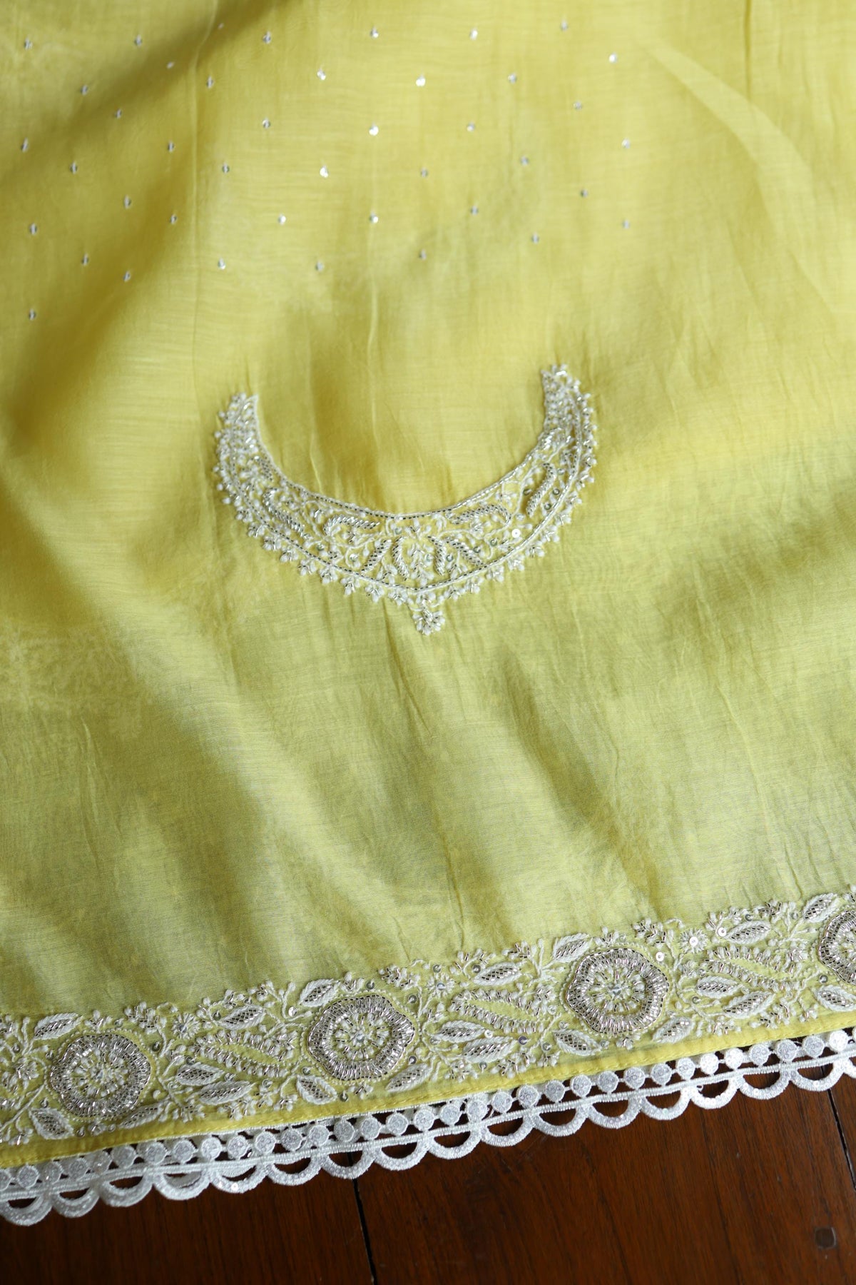 Yellow Shade Crescent Chandbala Chikankari Unstitched Fabric