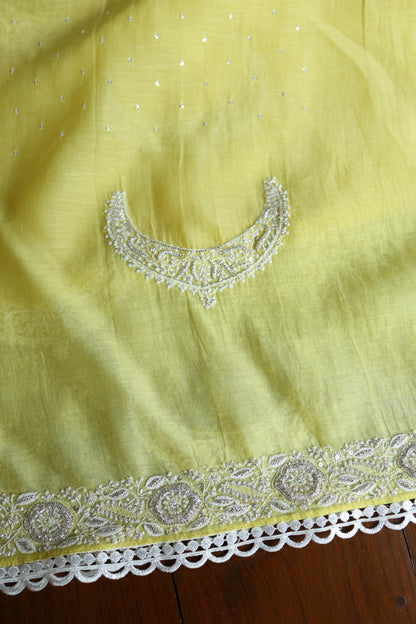 Yellow Shade Crescent Chandbala Chikankari Unstitched Fabric