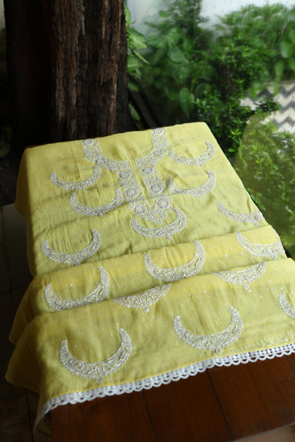 Yellow Shade Crescent Chandbala Chikankari Unstitched Fabric