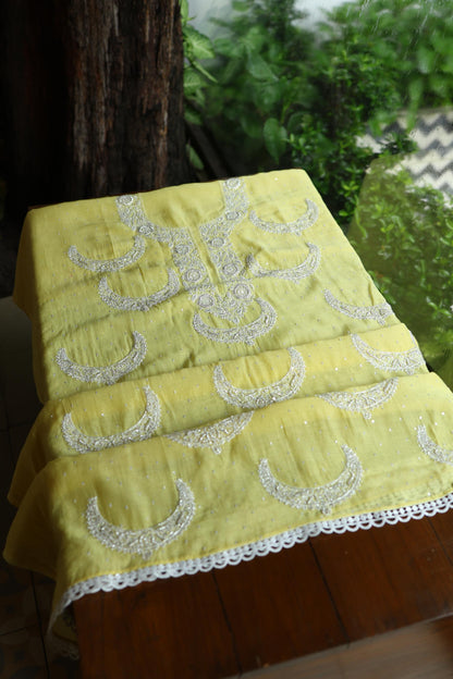 Yellow Shade Crescent Chandbala Chikankari Unstitched Fabric