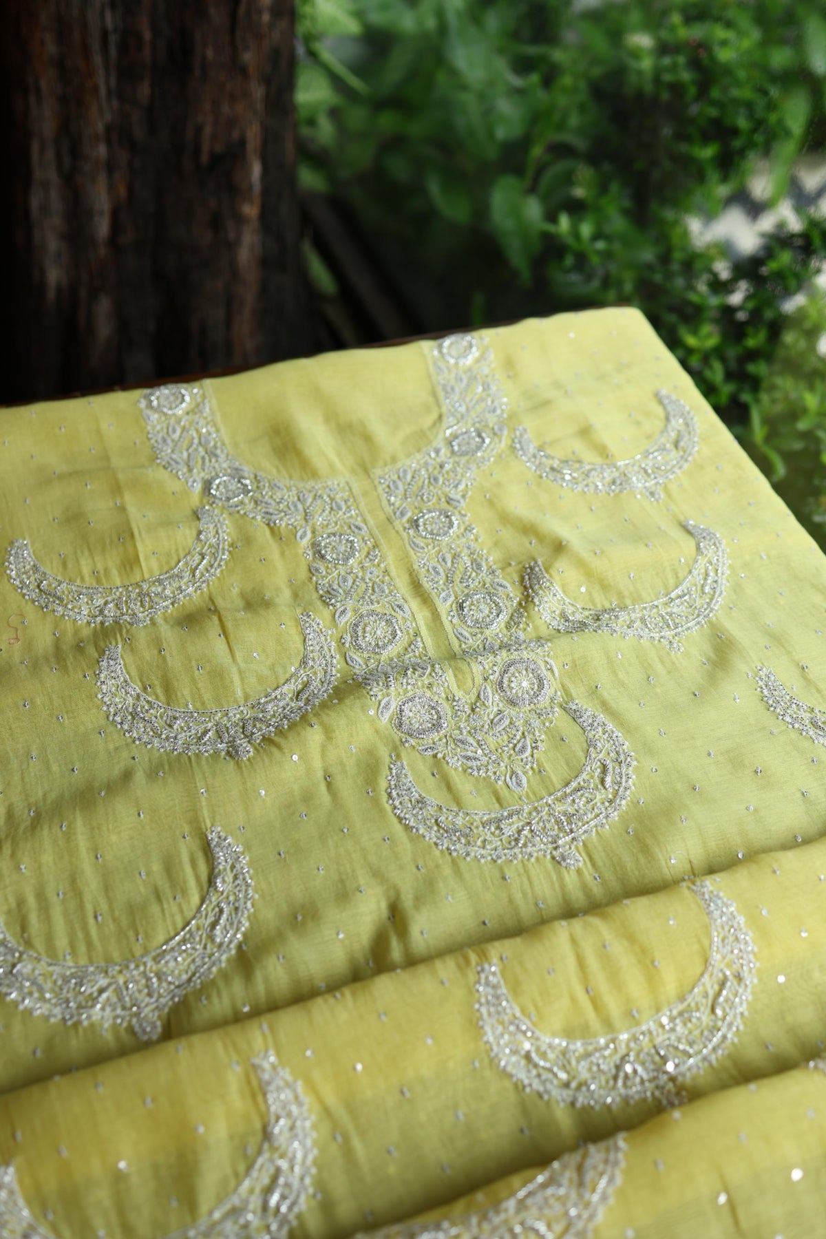 Yellow Shade Crescent Chandbala Chikankari Unstitched Fabric