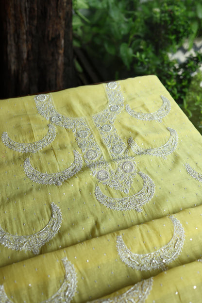 Yellow Shade Crescent Chandbala Chikankari Unstitched Fabric