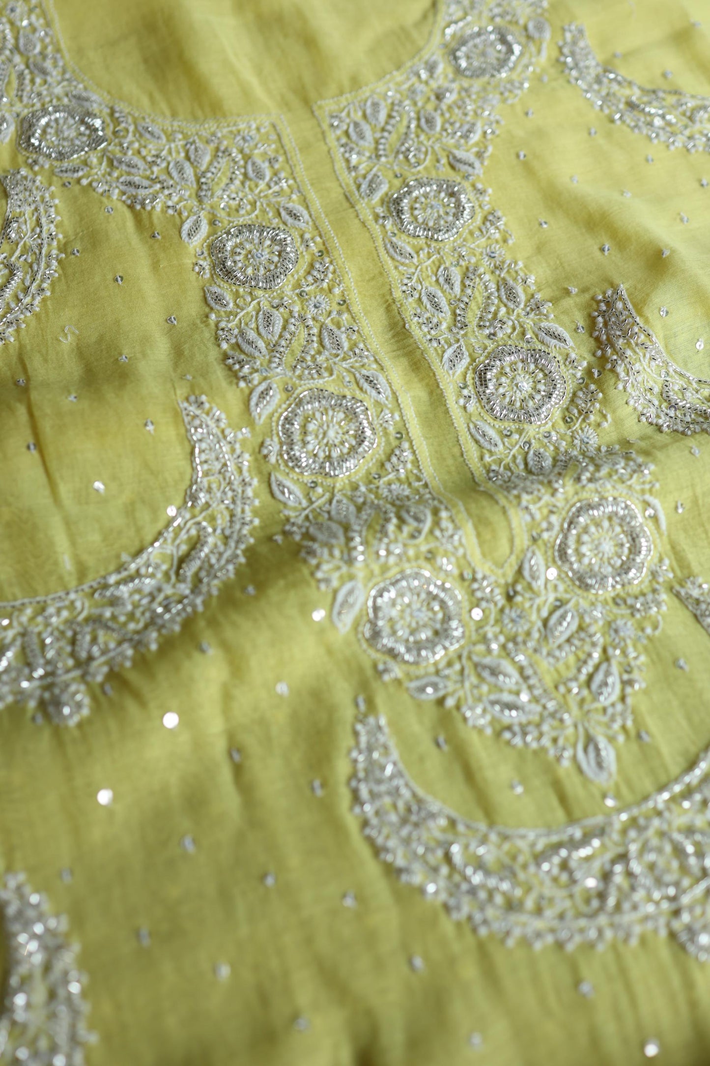 Yellow Shade Crescent Chandbala Chikankari Unstitched Fabric