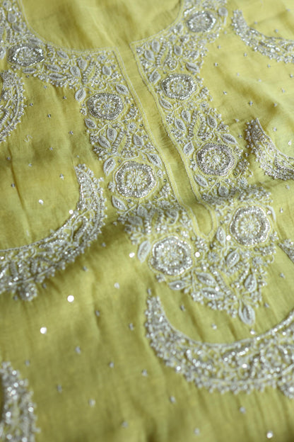 Yellow Shade Crescent Chandbala Chikankari Unstitched Fabric