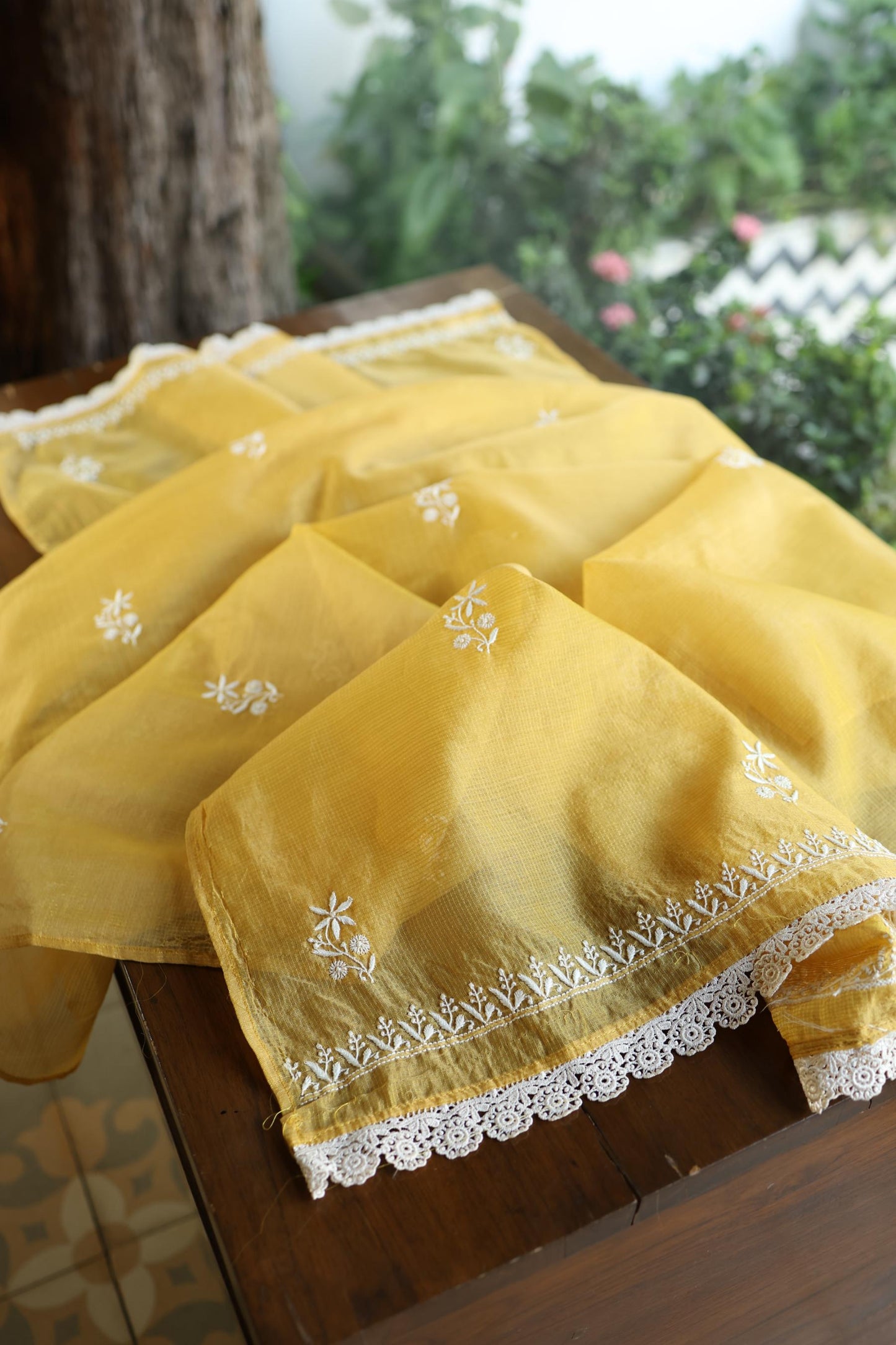 Yellow Shade Kota Chikankari Unstitched Fabrics