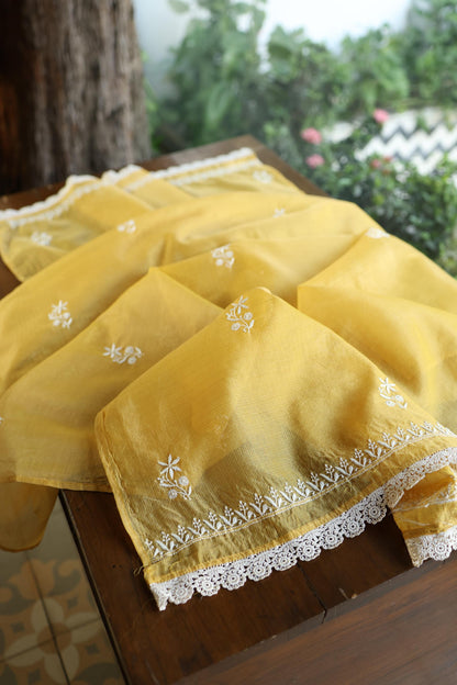 Yellow Shade Kota Chikankari Unstitched Fabrics
