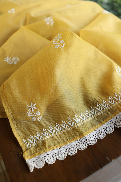 Yellow Shade Kota Chikankari Unstitched Fabrics