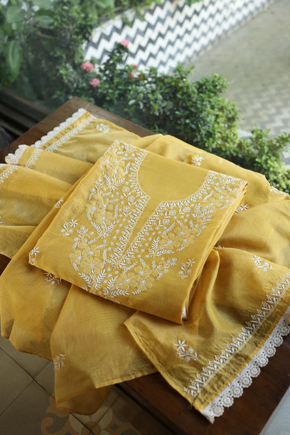 Yellow Shade Kota Chikankari Unstitched Fabrics