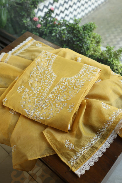 Yellow Shade Kota Chikankari Unstitched Fabrics
