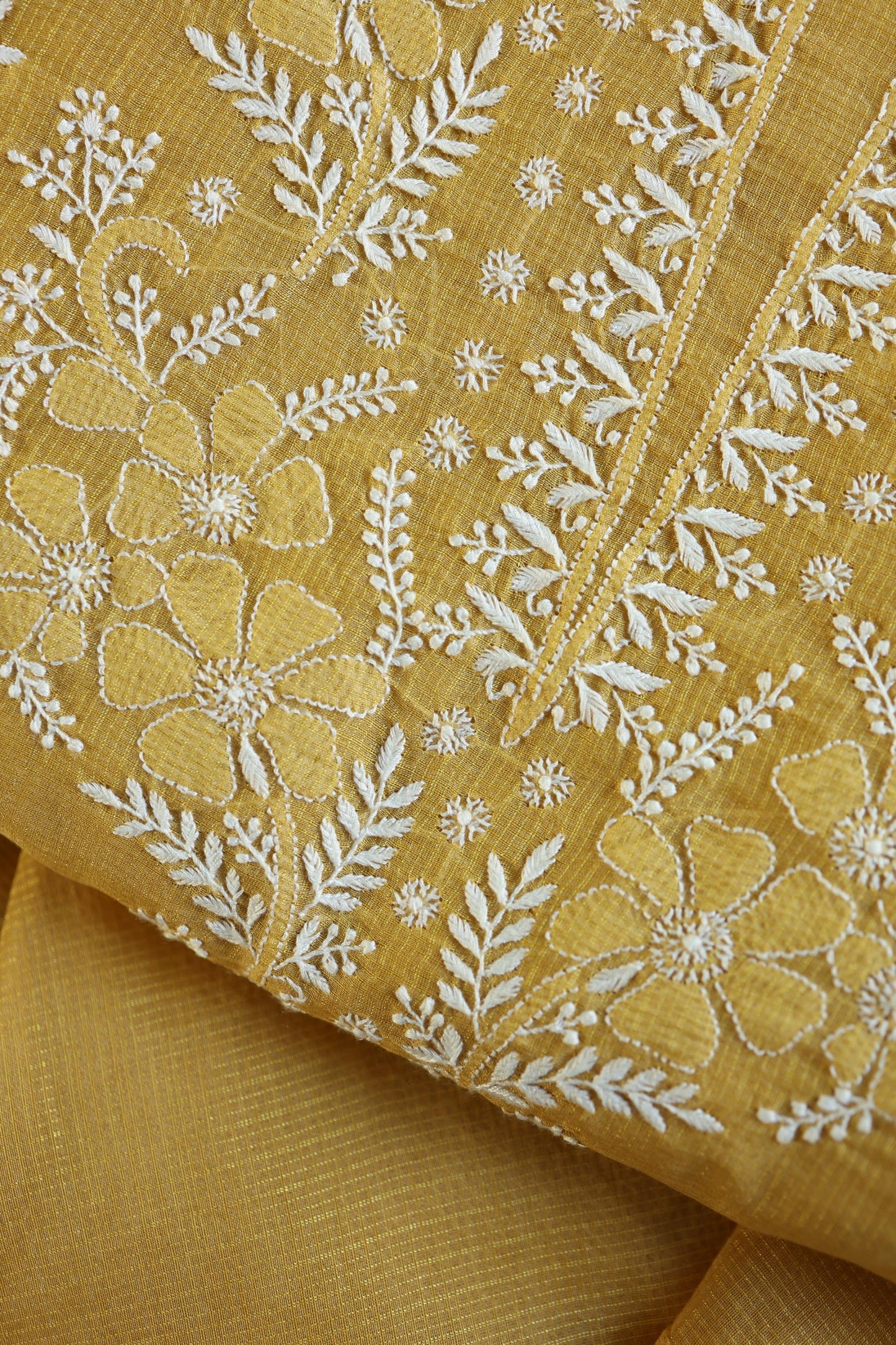 Yellow Shade Kota Chikankari Unstitched Fabrics