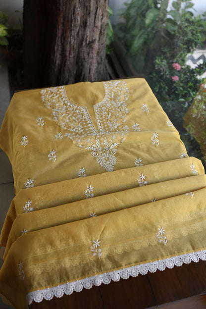 Yellow Shade Kota Chikankari Unstitched Fabrics