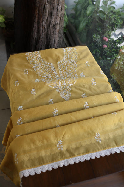 Yellow Shade Kota Chikankari Unstitched Fabrics