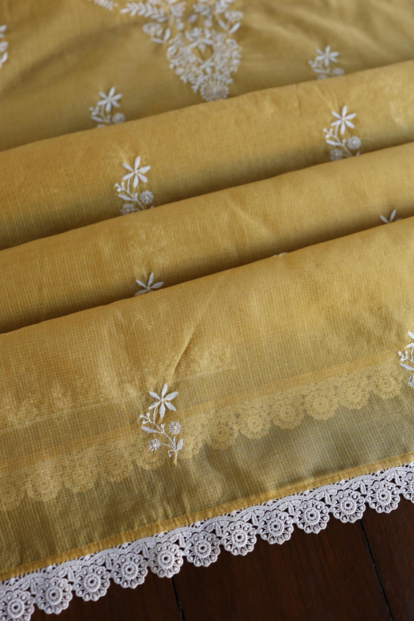Yellow Shade Kota Chikankari Unstitched Fabrics
