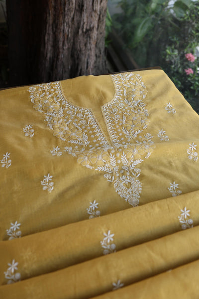 Yellow Shade Kota Chikankari Unstitched Fabrics