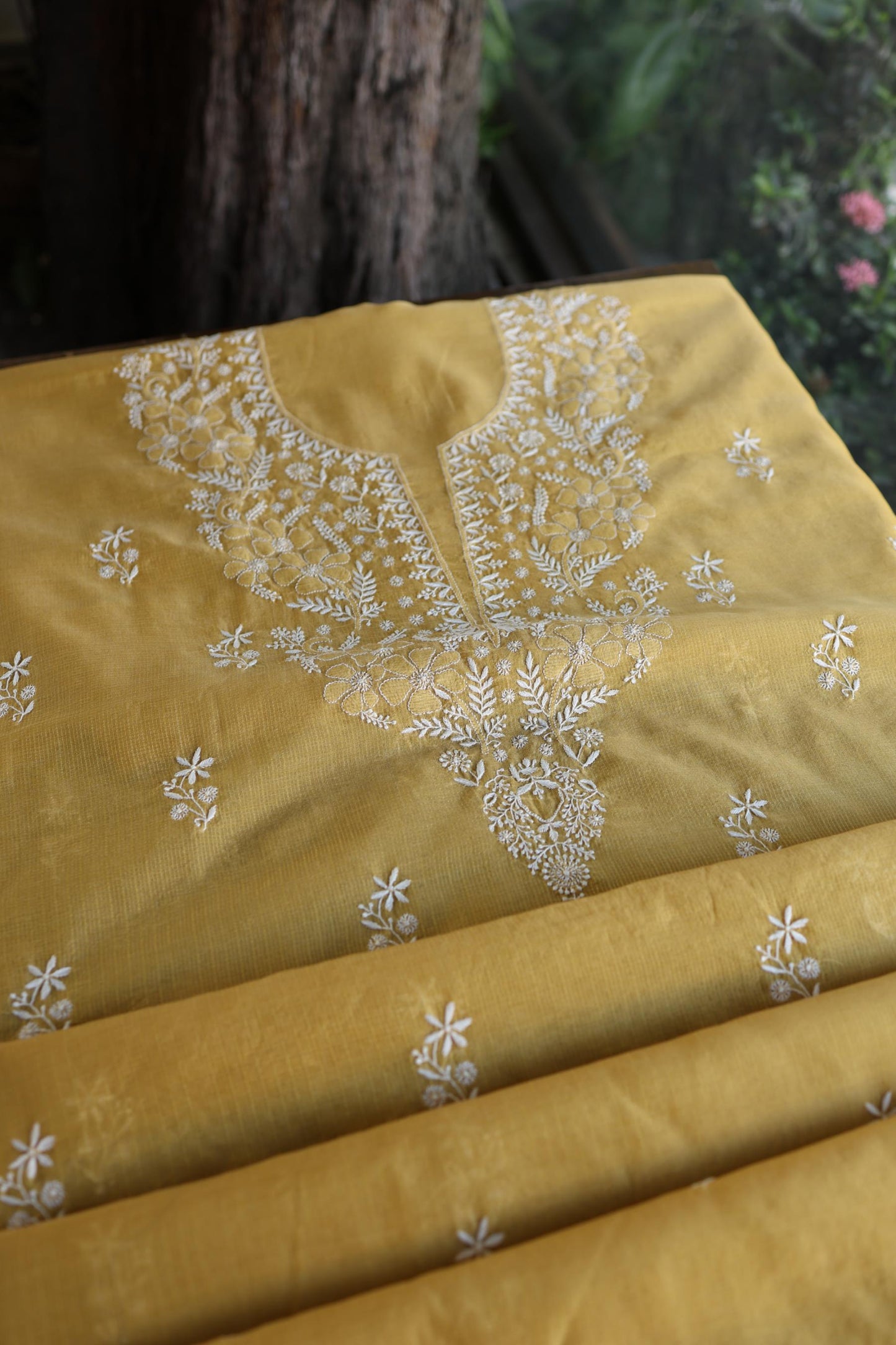 Yellow Shade Kota Chikankari Unstitched Fabrics