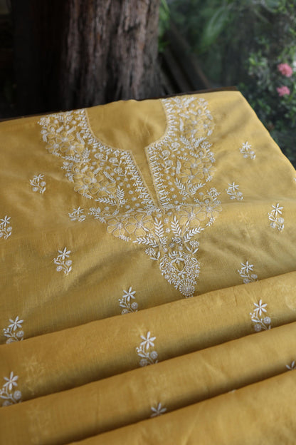 Yellow Shade Kota Chikankari Unstitched Fabrics
