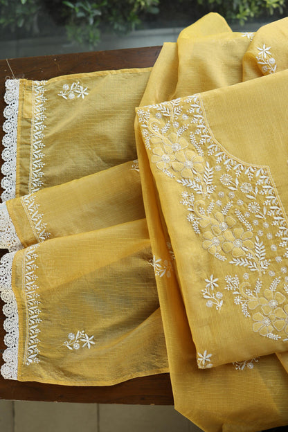 Yellow Shade Kota Chikankari Unstitched Fabrics