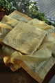 Yellow Shade Linen Silk Chikankari With Ari Work Unstitched Kurta Dupatta Set