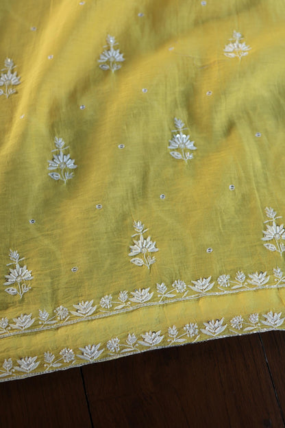 Yellow Shade Mal Chanderi Silk Chikankari Unstitched Fabric