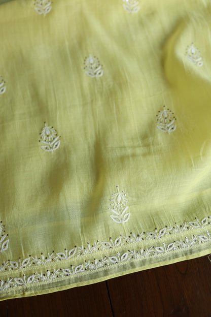 Yellow Shade Mal Cotton Fine Chikankari Unstitched Fabric