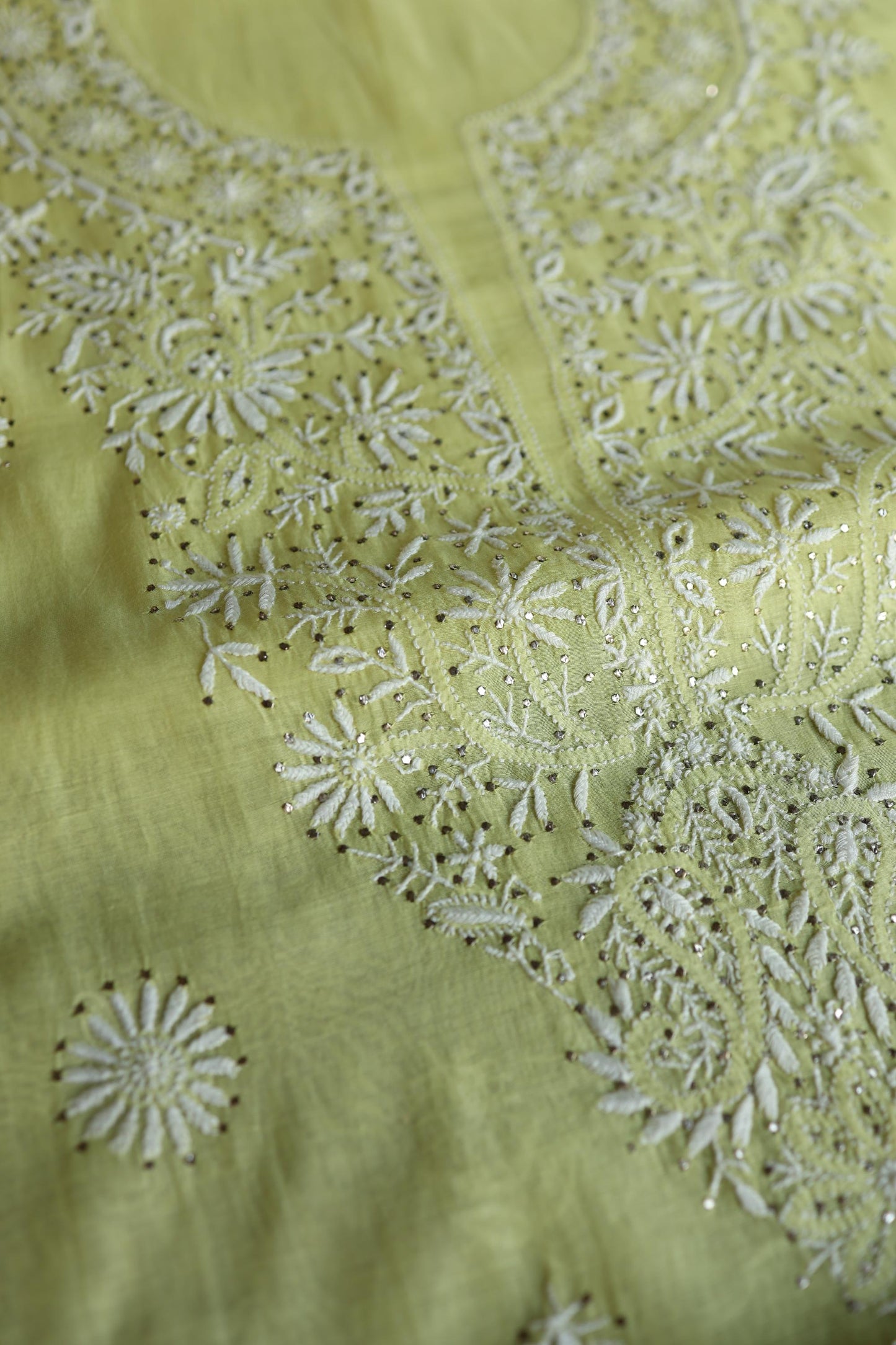 Yellow Shade Mal Cotton Fine Chikankari Unstitched Fabric