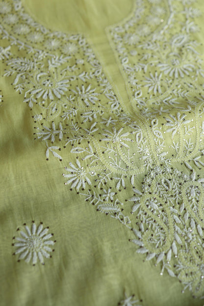 Yellow Shade Mal Cotton Fine Chikankari Unstitched Fabric